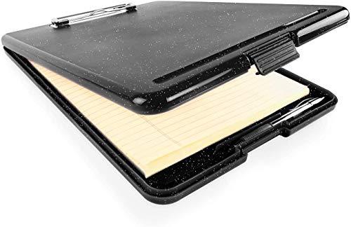 Clipboard with Storage Slim Folding for Nursing, Teachers, Coaches & Office, Plastic Heavy Duty with Pen Holder (9.5” x 13.5”) (Black White Splatter)