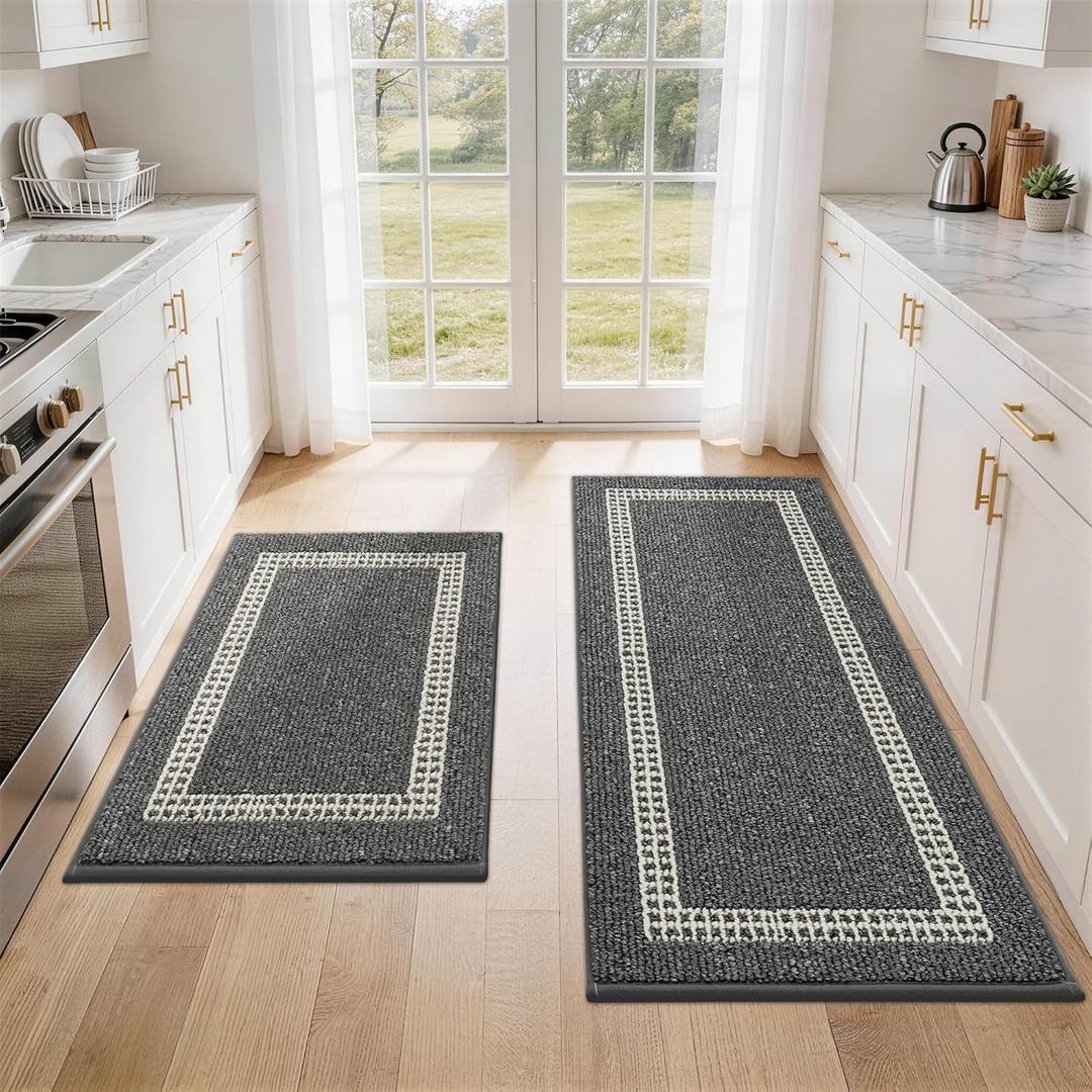 COSY HOMEER Kitchen Rugs Non-Slip 20x30/20x48 Inch Thick Polypropylene Standing Mat for Home Machine Washable, Black