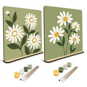 JOOZ 2 Pack Flowers Paint by Numbers Kit for Adults, Abstract Oil Painting by Number on Wood Board, DIY Flower Paint by Number Ornaments for Desktop, Easy Adult Paint by Number Kits for Gift 8x8 Inch