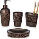 Essentra Home 4-Piece Bronze Bathroom Accessory Set, Complete Set Includes: Toothbrush Holder, Lotion Dispenser, Tumbler and Soap Dish