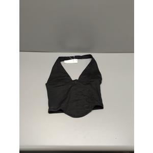 REORIA Women's Summer Sexy Halter V Neck Sleeveless Backless Trendy Y2k Going Out Corset Tank Crop Tops (Medium, Black)