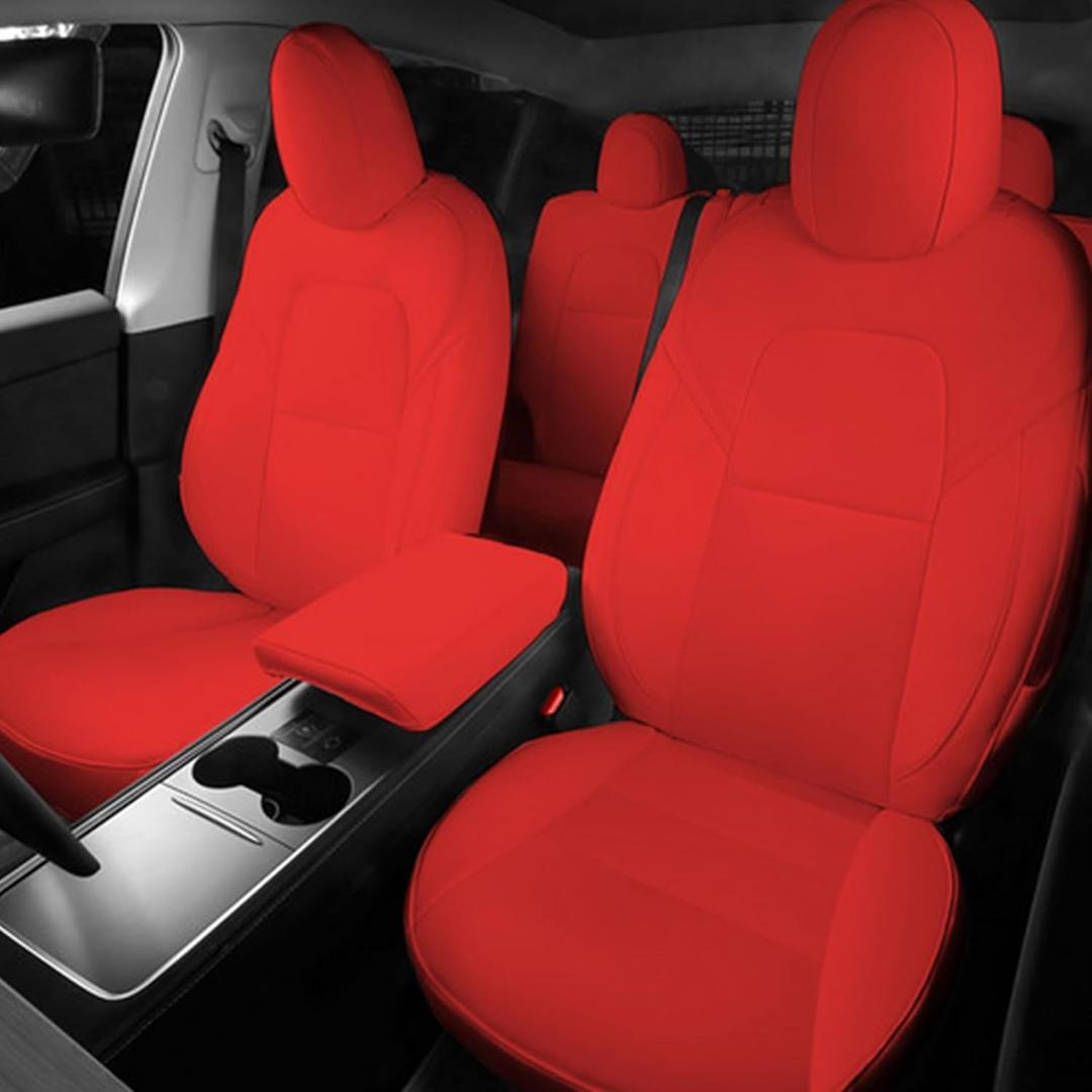 GXARTS Car 5-Seat Cover Microfiber Leather Protector Cushion Pad Red Color Compatible with Tesla Model Y 2020 2021 2022 2023 2024