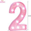 Pink Light Up Marquee Numbers, Glitter LED Number Lights Sign Battery Operated for Girls 2nd Pink Birthday Party Table Decorations, 2026 Graduation Decor, 8 Inch Number 2 with Cool White Lights