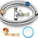 Dishwasher Installation Kit - 10 FT Stainless Steel Braided Dishwasher Hose kit,Food Grade PEX Inner Tube Water Line with 3/8"x 3/8"x 3/8" Tee Stop Valve,3/8"x 3/8"MIP Elbow,3/8"x 3/4"FHT Elbow