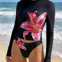 ZAFUL Womens Rash Guard Swimsuits Long Sleeve Sun Protection Bathing Suit Tropical Swim Shirts with Briefs L