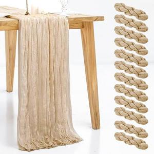 12 Pack Beige Cheesecloth Table Runner, 35x120 Inch Summer Gauze Cheese Cloth Table Runners 10 FT Beige Table Runner for Wedding Baby Shower Birthday Party Table Decors