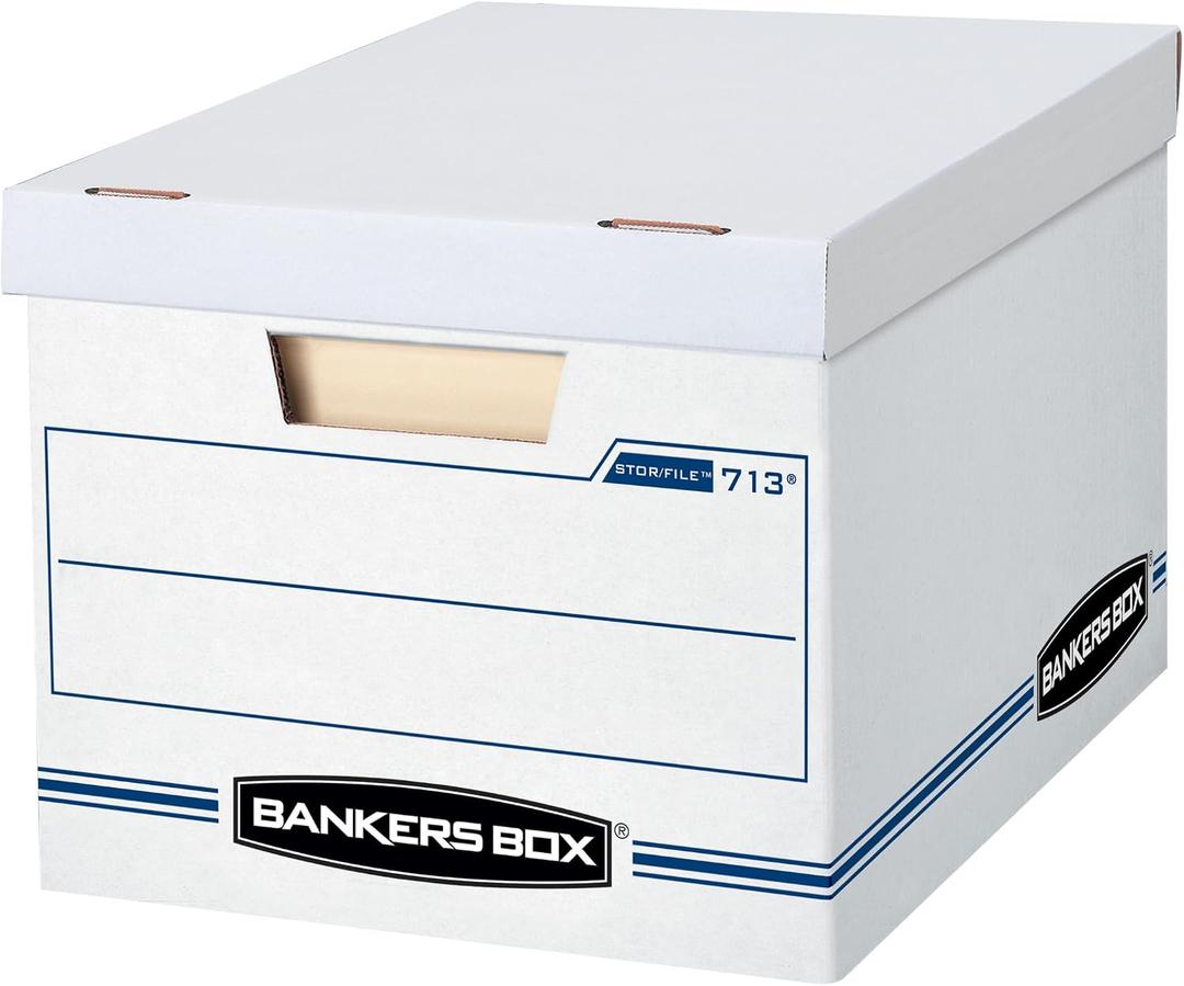 Bankers Box 12 Pack Standard Duty File Storage Boxes, Standard Assembly, Removable Lid, Letter/Legal (0071301)