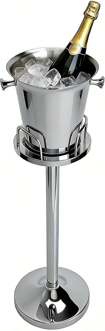 Champagne Bucket with Stand, Standing Ice Buckets 5L(Silver 1Pack) | Wine Bucket Stand with Handle, Stainless Steel Standing Champagne Buckets Pedestal for Bar, KTV, Hotel, Party, Gathering