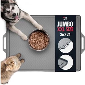 Tuff Pupper XXL Dog Feeding Mat 36x24 for Food and Water | Waterproof Silicone Placemat for Floors | Pet Food Mat for Cats and Bowls (Gray)