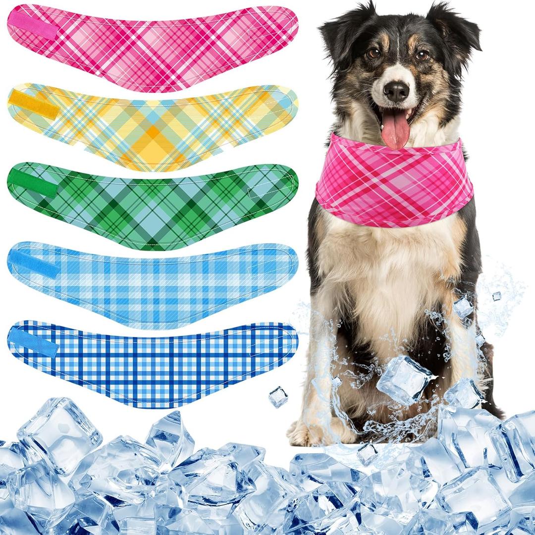 5 Pcs Dog Cooling Bandanas Dog Instant Cooling Neck Wraps Breathable Ice Scarf Pet Heat Relief Basic Collars for Small Medium Large Pet Hunting Training Camping Accessories for Summer(L)