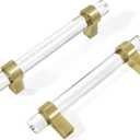 2 x 3-3/4 Inch Brass Cabinet Pulls, Clear Glass Crystal Gold Drawer Pulls and Handles (96mm, 10 Pack)