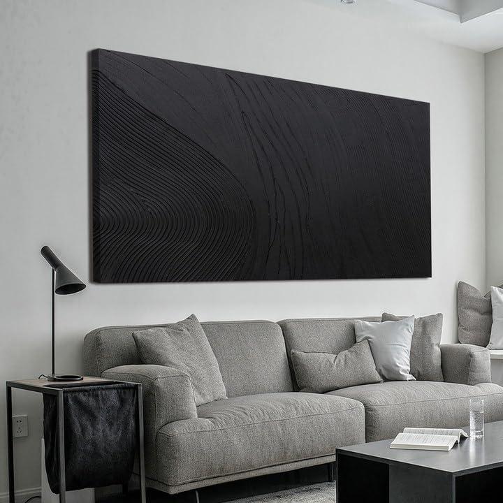 Canvas Wall Art Decor Modern Textured Wall Art Decor Canvas Art Wall Decor Black Silence Wall Painting Decorations Artwork Wall Art Prints for Room Living Room Bedroom Office Decor 24"X48"