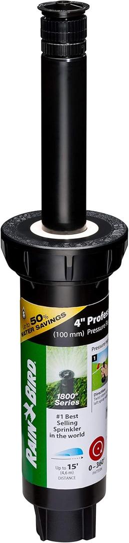 Rain Bird 1804APPR25 Pressure Regulating (PRS) Professional Pop-Up Sprinkler, Adjustable 0 to 360 Pattern, 8' - 15' Spray Distance, 4" Pop-up Height
