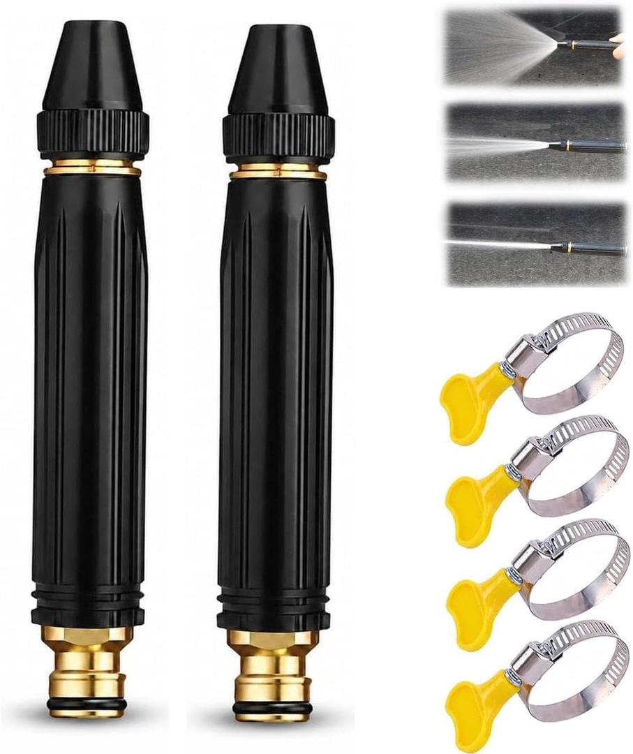 High Pressure Hose Nozzle, 2026 Upgraded All Metal Jet Sweeper Nozzle for Garden Hose, Heavy Duty Adjustable Twist Water Sprayer for Car Wash, Patio, Driveway and Outdoor Cleaning (2 PC*Pacifier)