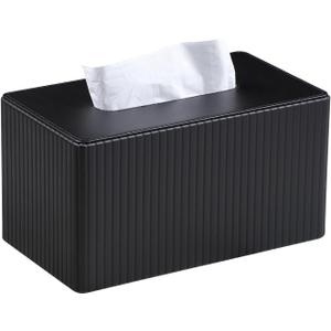 Extra Large Tissue Box Cover for Standard Size 180 to 230 Count Box of Tissues, PU Leather Rectangle Tissue Holder with Magnetic Closure (Black)