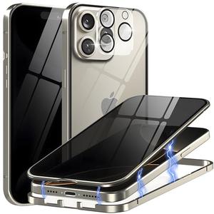 Eorkvr Privacy Magnetic Case for iPhone 16 Plus with Metal Titanium Frame Privacy Screen Protector & Camera Lens Protector, Magnetic Adsorption Double Sided Glass Case Anti Peep Anti Spy Phone Cover