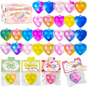2 x 36 PCS Valentines Day Gifts Cards with Heart Pop Fidget Toys Bulk,Valentine Party Favors for Kids Mini Pop Heart Keychain,School Classroom Prizes Exchange Goodie Bag Stuffers for Toddlers Boys Girls