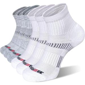BERING Men's Athletic Cushion Quarter Socks (6 Pairs) (9-12, White/Grey)