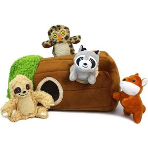 okegztoa Hide and Seek Dog Puzzle Puppy Toys, Interactive Squeaky Plush, Stuffed Toys for Dogs, Small Size(Sheep, Panda, Forest Animals) (Tree Hole Mix Medium)