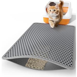 Cat Litter Mat - 30" x 24" Large Litter Box Mat with Double Layers, Urine-Proof and Non-Slip Litter Trapping Mat, Easy to Clean Kitty Litter Mats for Floor, Scatter Control, Grey