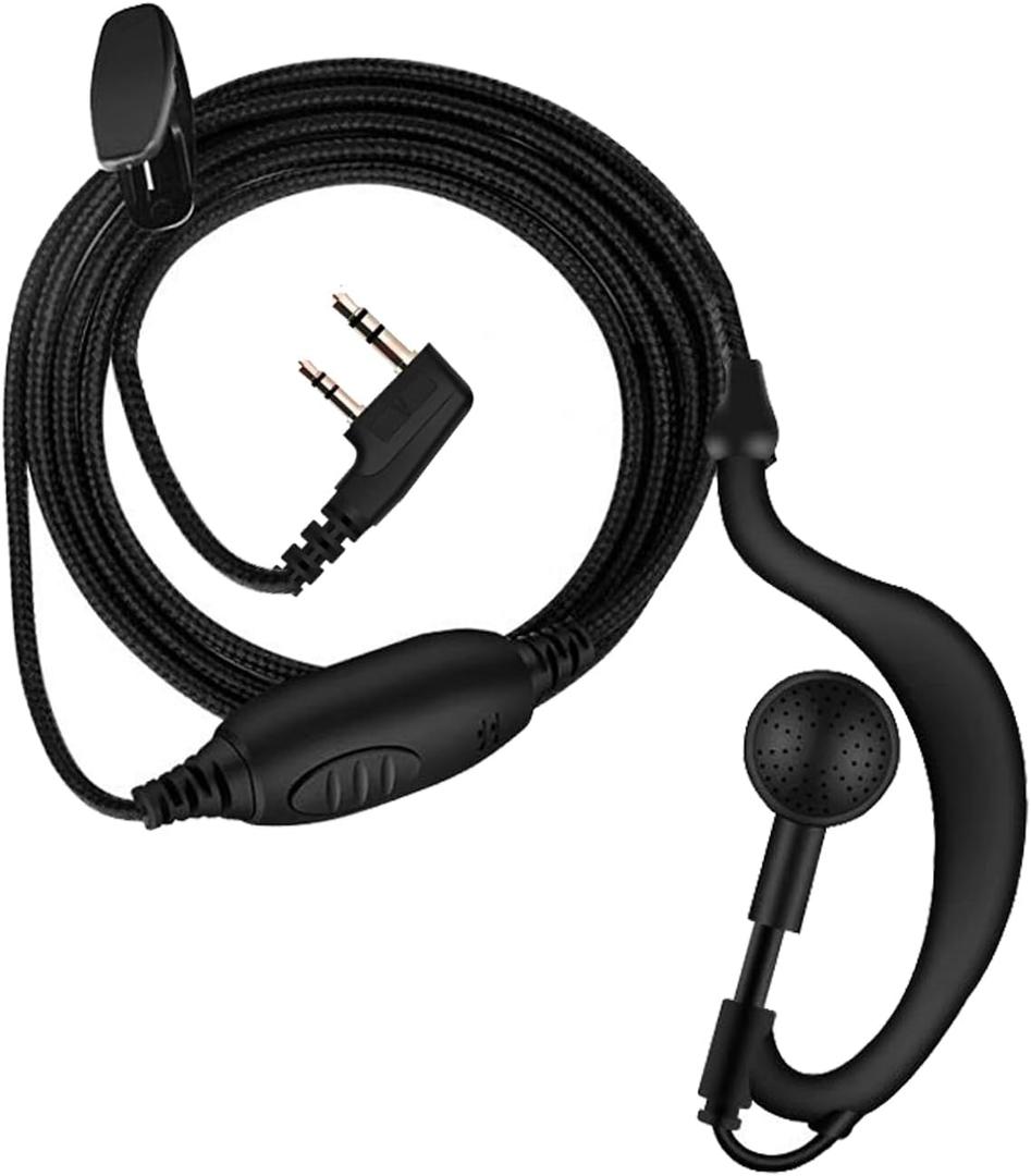 SAMCOM 2 Pin Headset with Mic Original FPCN30A FPCN10A Two Way Radio Replacement Ear Piece with Big PTT Button,Single Wire Soft Ear Hook Walkie Talkie Earpiece,1 Pack