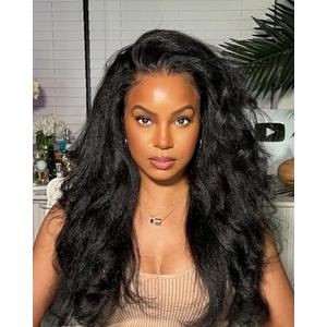 Jupade Kinkystraight Human Hair Wig13x6 Lace Front Yaki Straight Human Hair Wig 22 Inch 200% Density 100% Real Raw Materail Wigs Take Color Well True to length Natural Black Color