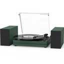 Vintage Record Player with External Speakers Belt-Drive Turntable for Vinyl Records Dual Stereo Speakers LP Players Support 3 Speed 3 Size Wireless Playback AUX Headphone Input Auto Stop Wood Green