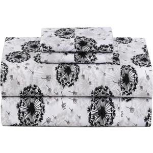 ZOYER Floral Bed Sheets Set Full Size - Double Brushed Microfiber Black & White Flower Sheets Fitted Up to 15 Deep Pocket, Breathable, Extra Soft Dark Pattern Sheet, 4pc, Daisy Day