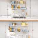 Sakugi Dish Drying Rack - Over The Sink Dish Drainer Drying Rack with Utensil & Knife Holder, Hooks, Stainless Steel Kitchen Organizers and Storage Solution, 11.8" D x 31.5"~39.0''W x 30" H, White, XX-Large