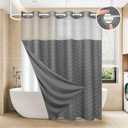 FADOTY No Hook Shower Curtain and Snap in Liner Set Grey Tufted Chevron Striped Cloth Waterproof Washable Fabric Boho Gray Bath Curtain with See Through Mesh Top Window for Bathroom Hotel 71" x 74"