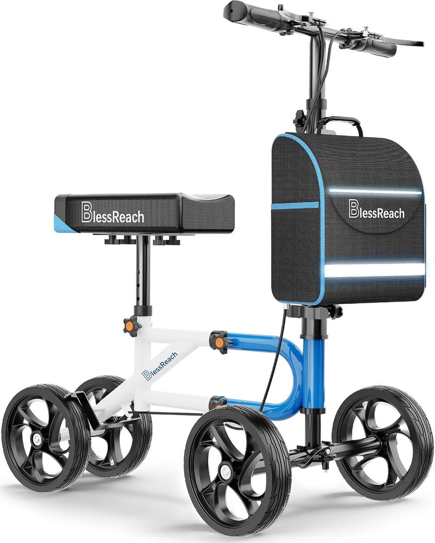 Knee Scooter，Knee Scooter for Adults for Foot Surgery，Knee Walker for Foot Injuries Compact Crutch Alternative with Dual Braking System, Shiny Blue