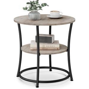 VASAGLE 21.7-Inch Round Side Table, 2-Tier End Table, Nightstand with Steel Frame, Spacious Top, for Small Spaces, Living Room, Bedroom, Heather Greige and Ink Black ULET56BG | 2 Storage Shelves, Living Room, Bedroom, Nightstand, Small Spaces, Accent Coffee Table