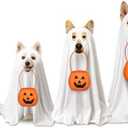 Huhumy 2 Pcs Halloween Dog Costumes with Non Woven Pumpkin Bags White Ghost Costume for Dog Cat Ghost Cosplay Clothes, Cute Party Cape for Halloween Cosplay Party(Puppy)
