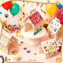 24 set Adopt a Pet Party Favors Kit, White Foldable Dog House Shape Treat Gift Boxes with Holes, DIY Dog Party Favors Boxes for Puppy Pet Adoption Theme Birthday Party Christmas Decor(no toys include)