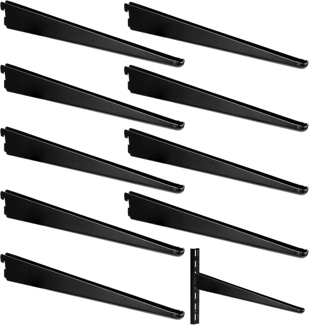 Yalikop 10 Pack Adjustable Shelf Brackets for Double Track System Closet Organization Heavy Duty Wire Shelf Brackets (Black,14.5 Inch)