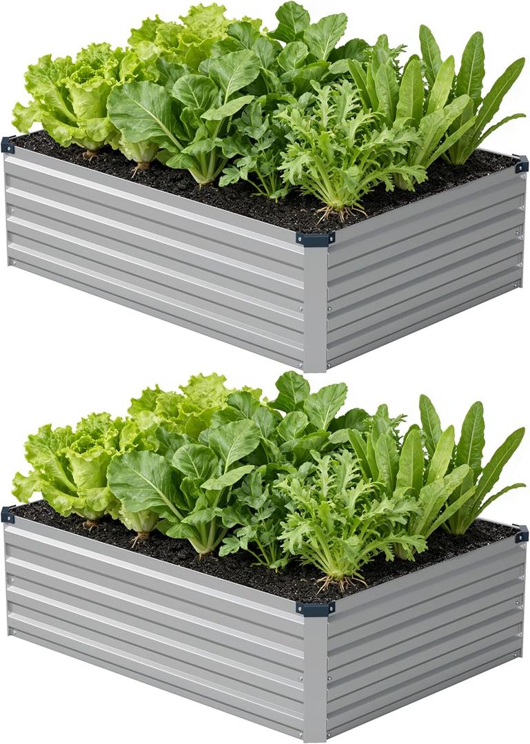 4x3x1 ft(2 Pack) Galvanized Raised Garden Bed,Outdoor Planter Box Metal Patio Kit Planting Bed for Vegetables Flowers and Succulents, Silver