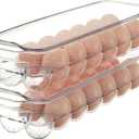 Set of 2 Egg Holder Tray for fridge with Lid Clear, Plastic Egg Organizer Container for Refrigerator, Home Organization and Storage