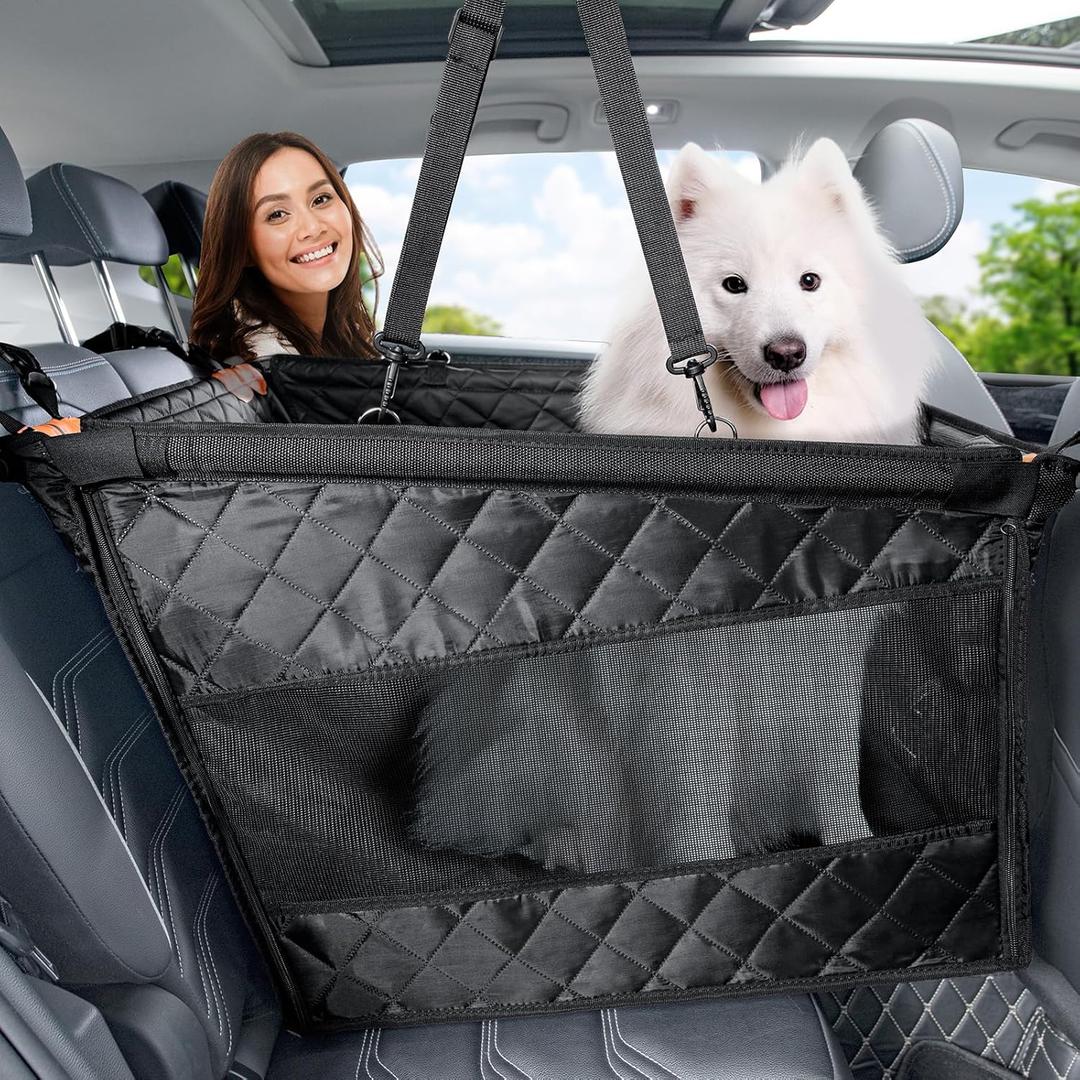 Pecute Heavy-Duty Dog Car Seat & Back Seat Extender Hard PVC Support for Large Dogs up to 330 lbs  Cars, SUVs & Trucks  Scratch-Resistant Sofa Leather & Breathable Mesh for Safe, Stable Road Trips