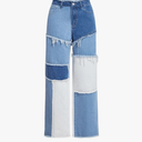 WDIRARA Women's Color Block Patchwork Jeans Raw Trim Zipper Fly Straight Leg Denim Pants, S