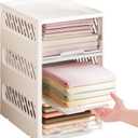 Stackable Closet Organizer Box with lid Plastic Drawer Storage for Armoire and Wardrobe, Foldable Clothes and Towel Storage Basket Bins for Kitchen, Bedroom, Bathroom, Laundry Room, Clothing