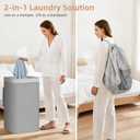 STORAGE MANIAC 2-in-1 Laundry Hamper with Laundry Backpack Bag, 90L Metal Frame Laundry Basket, Dirty Clothes Bag with Shoulder Straps and Mesh Pocket for College, Travel, Laundromat, Apartment, Gray