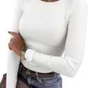 ANRABESS Women Long Sleeve Shirts Rib Knit Slim Fit Tops Basic Tee Spring Outfits Casual T-Shirt Underscrubs Layer Clothes (White, M)