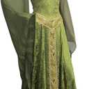 Sinastar Womens Medieval Dress Costume Hooded Lace Up Renaissance Velvet Trumpet Sleeve Gothic Green Gown (Small)