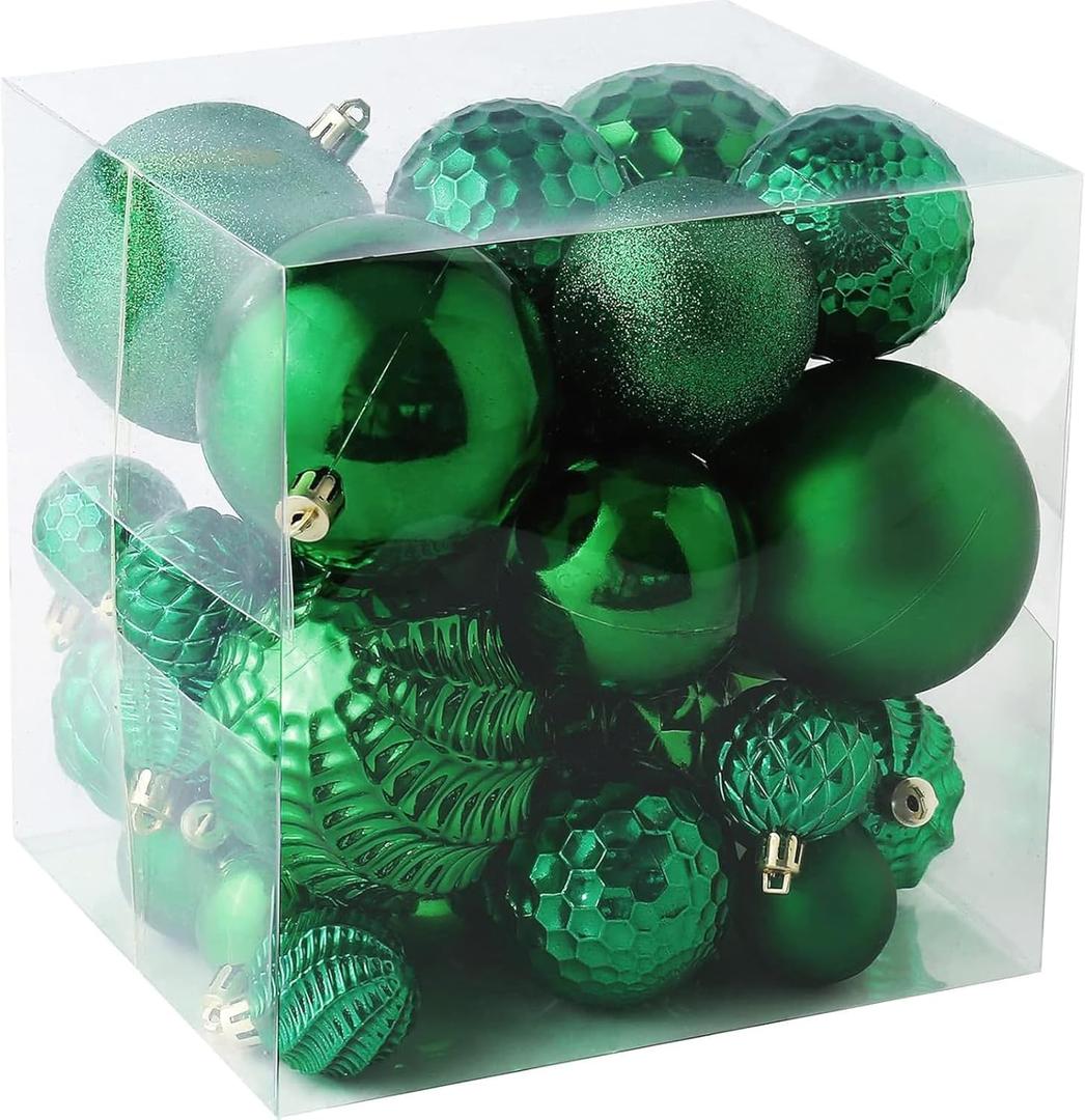 Christmas Balls Ornaments -36pcs Shatterproof Christmas Tree Decorations with Hanging Loop for Xmas Tree Wedding Holiday Party Home Decor,6 Styles in 3 Sizes(Green)