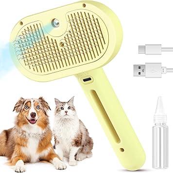 3-in-1 Steam Brush for Cats & Dogs – Hair Removal Comb with One-Click Release & Water Spray – Grooming Brush for Shedding, Long/Short Hair