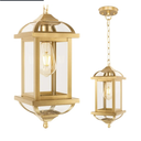 Gold Outdoor Pendant Light for Porch Fully Enclosed, 16 Inch Large Exterior Hanging Light Aluminum Made Anti-Corrosion Outside Ceiling Mount Lights Brass Chandelier Entry Light, E26