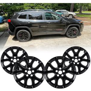 Set of 4 17" Wheel Skins for Jeep Cherokee 2014-2018, ABS Plastic Cover Hubcap for 14-18 Jeep Cherokee Wheel Skin Replacement 17 Inch Glossy Black Set of 4