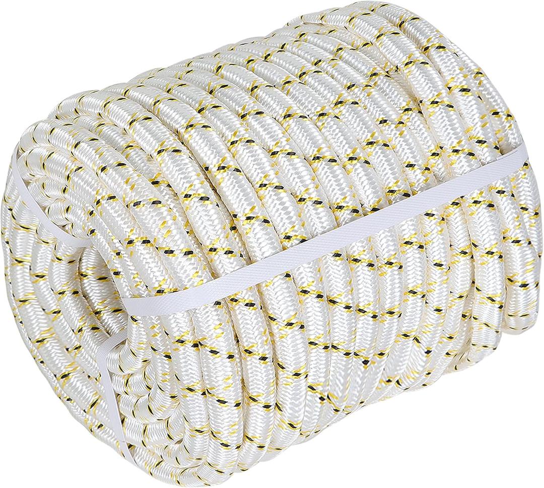 findmall 3/4 Inch 150 Feet 24 Strands Braided Line Tree Felling String High Strength Polyester Rope for Swing Camping Bundling White Yellow Black