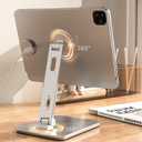 Magnetic Charging Stand for iPad Pro 11, Aluminum Foldable Charger Stand with 360 Rotation, USB-C Fast Wireless Charger Station for iPad, Holder Mount for Office (Rechargeable Version)