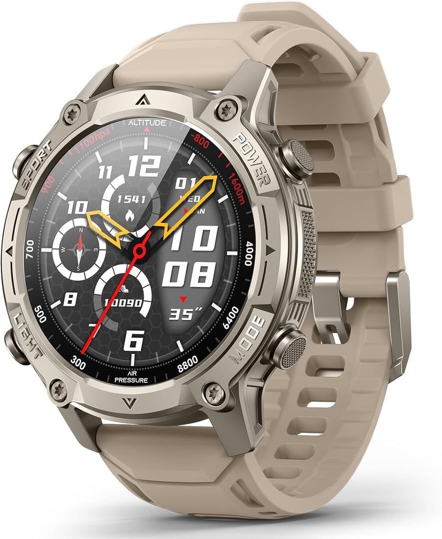 Smart Watch for Men, with GPS, Offline Maps, Heart Rate, Blood Oxygen, Stress, Sleep Monitor, 178 Sports Modes, 5ATM Waterproof Round Watch, 1.43-inch AMOLED Display, Compatible Android and iOS Khaki